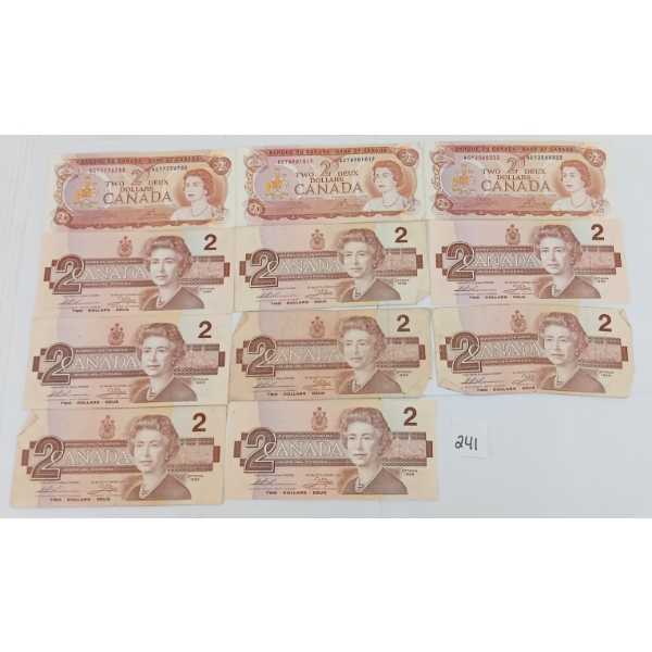 LOT OF 11 - 1974 & 1986 CDN $2 BANKNOTES