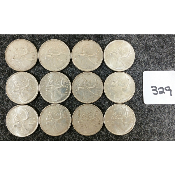 LOT OF 12 - 1968 CDN 25 CENT COINS 