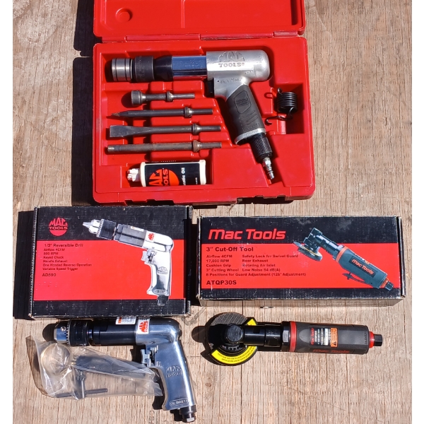LOT OF 3 - MAC AIR TOOLS INCL. CUT-OFF TOOL, AIR HAMMER, DRILL