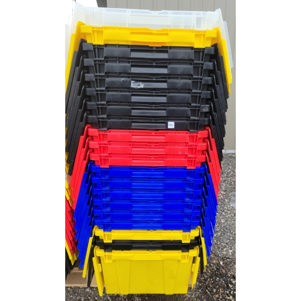 LOT OF 20 - ULINE BINS W/ FOLDING LIDS