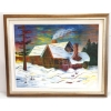 Image 1 : NORTHERN LIGHTS OVER CABIN BY LUELLA THOMSON (1934 - 2025) - FRAMED OIL & ACRYLIC BOARD