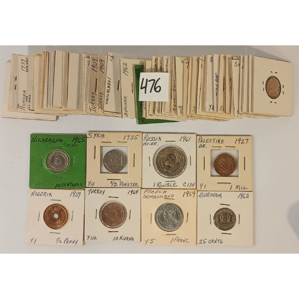 JOB LOT - 1909-1972 WORLD COINS - INCL SYRIA, PALESTINE, SOMALIA, SURINAM, ETC