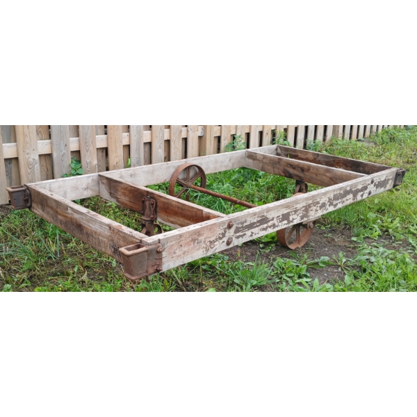 RAILWAY CART W/ ORIG FRAME & STEEL WHEELS