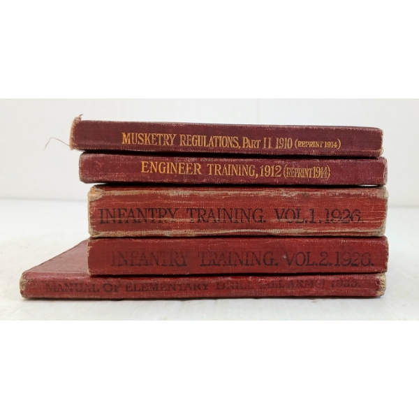 LOT OF 5 - 1910, 1912, 1926 & 1935 BRITISH TRAINING BOOKS - INCL INFANTRY, MUSKETRY, ENGINEERS, ETC