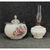 Image 3 : LOT OF 2 - W.M. A. ROGERS FLORAL MILK GLASS BISCUIT JAR & OIL LAMP