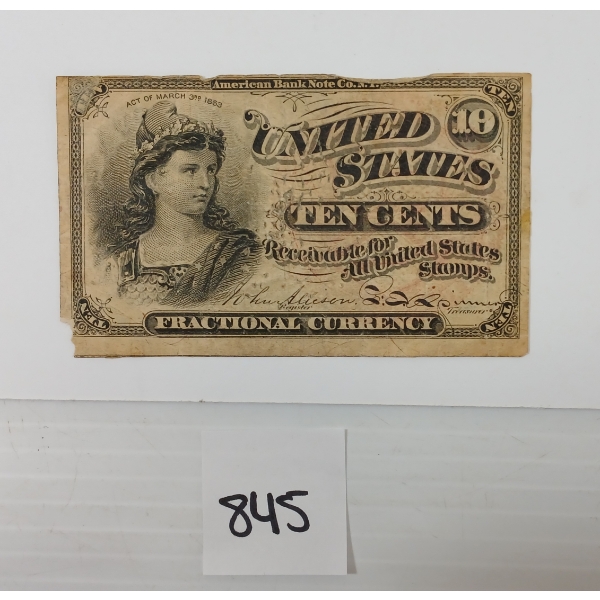 1863 U.S. FRACTIONAL 10 CENT SHINPLASTER