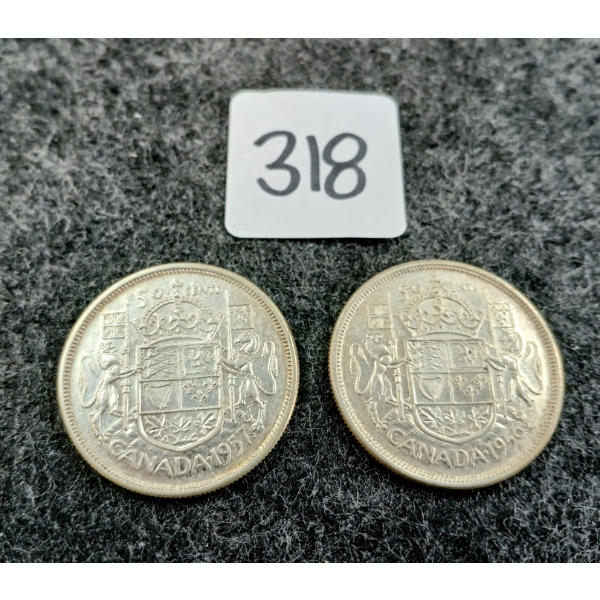 LOT OF 2 - 1956 & 1957 CDN 50 CENT COINS