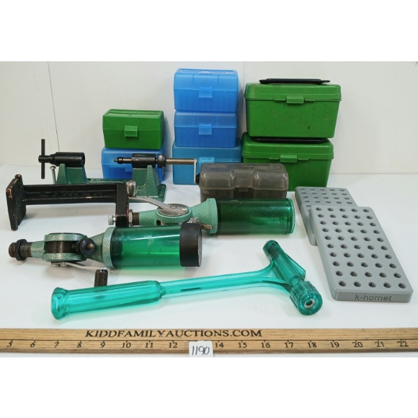 JOB LOT - RCBS CASE TRIMMER 2, RELOAD CASES, RCBS UNIFLOW POWDER MEASURER, ETC