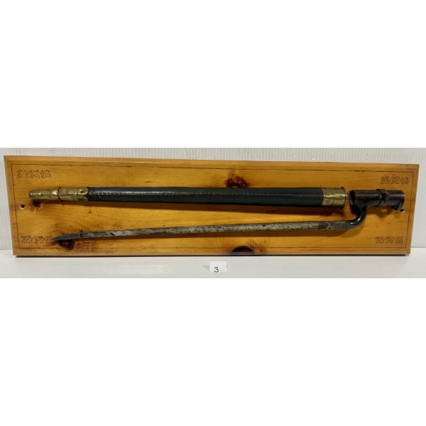 3 SIDED SOCKET BAYONET WITH SCABBARD & DISPLAY BAORD