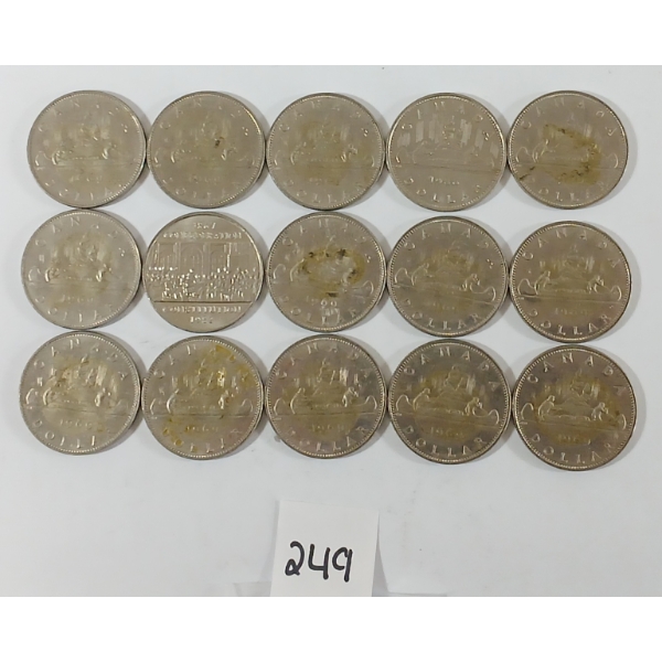 LOT OF 15 - CDN DOLLAR COINS - INCL 1969 & 1986