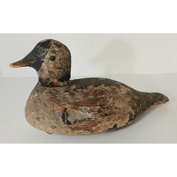 SMALL VINTAGE DECOY DUCK W/ WEIGHT - SIGNED T.E.W.