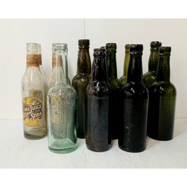 LOT OF 15 - EMBOSSED BOTTLES - THOMAS MOORE & CO., CRYSTAL MINERAL WATER & GILBERT RAE LITHIA WATER