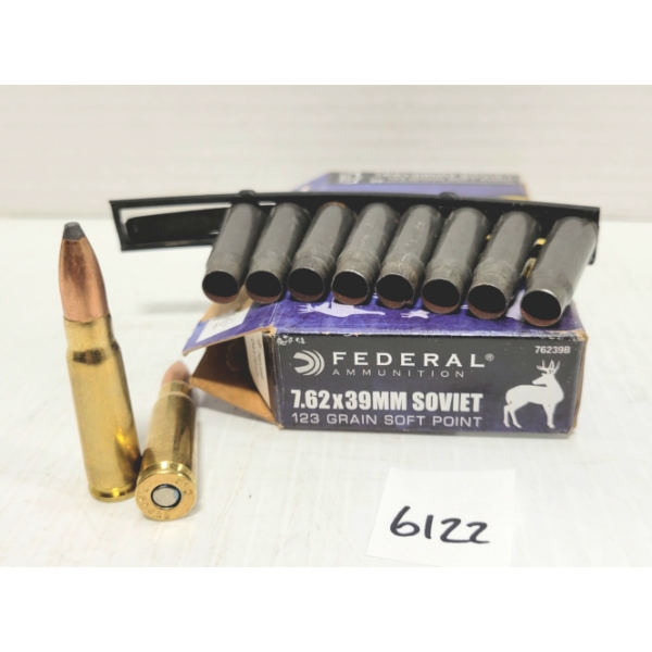 AMMO: 12X LIVE & 8X BRASS 7.62X39 MM 123 GR SP