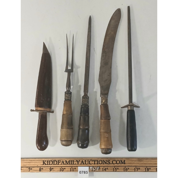 LOT OF 5 - FREDERICK REYNOLDS CUTLERY & INDIAN DAGGER W/ SCABBARD