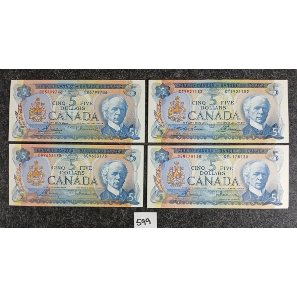 LOT OF 4 - 1972 CDN $5 BANKNOTES 