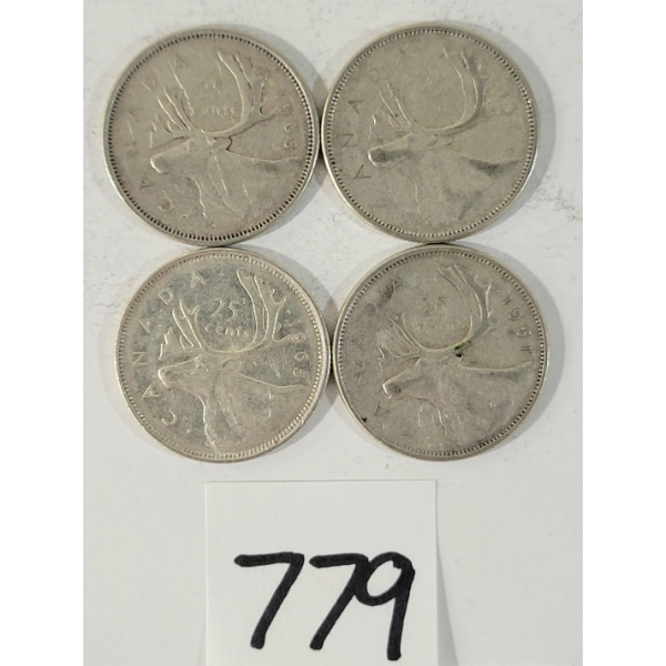 LOT OF 4 - 1943 CDN 25 CENT SILVER COINS