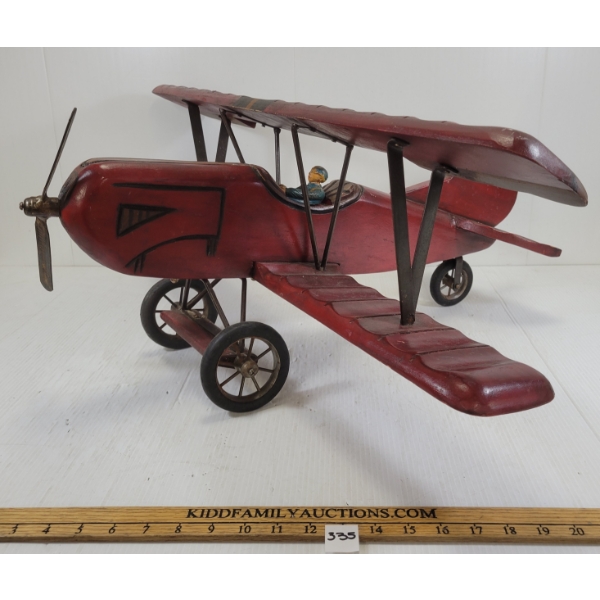CARVED MODEL BI-PLANE W/ METAL ACCENTS