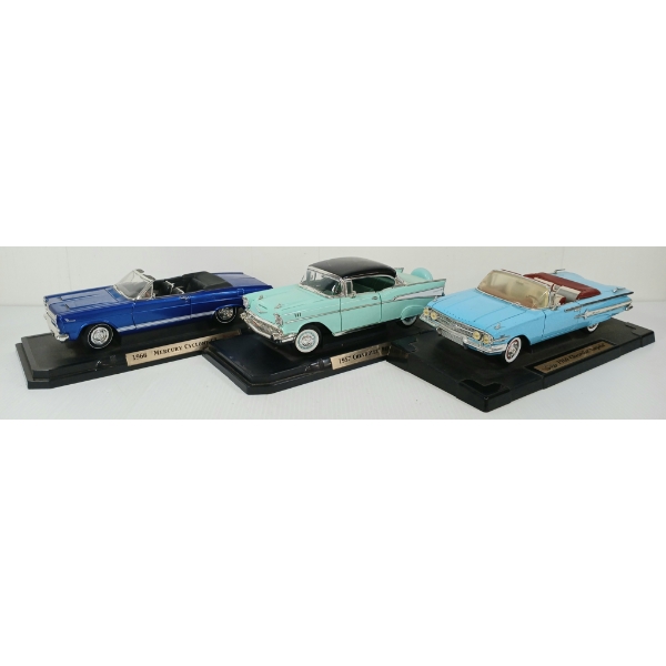 LOT OF 3 - ROAD SIGNATURE DIECAST MODELS - '66 MERCURY CYCLONE GT, '57 CHEVY BEL AIR & '60 IMPALA