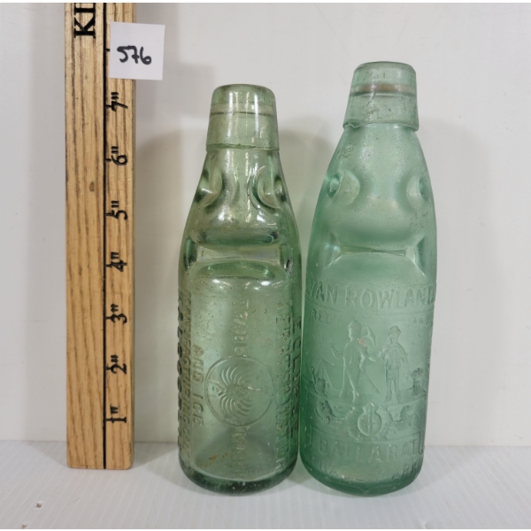 LOT OF 2 - CODD BOTTLES - INCL ECLIPSE AERATED WATER & E. ROWLAND