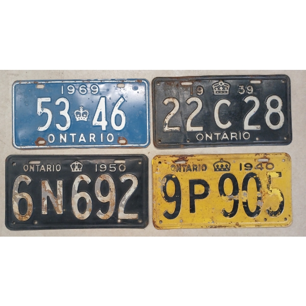 LOT OF 4 - 1939-1969 ONTARIO LICENCE PLATES 