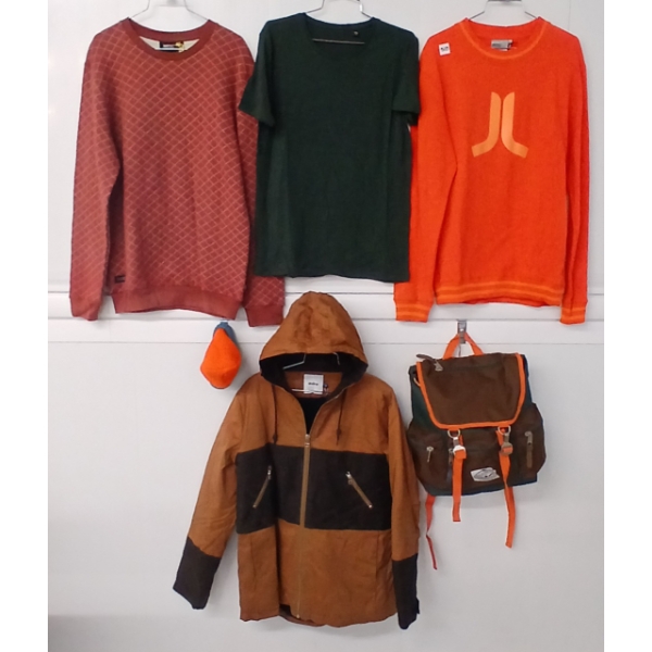 LOT OF 6 - MEN'S MEDIUM JACKET, SHIRTS, HAT & PACK - FT LIFETIME, POLER, WESC, ETC 