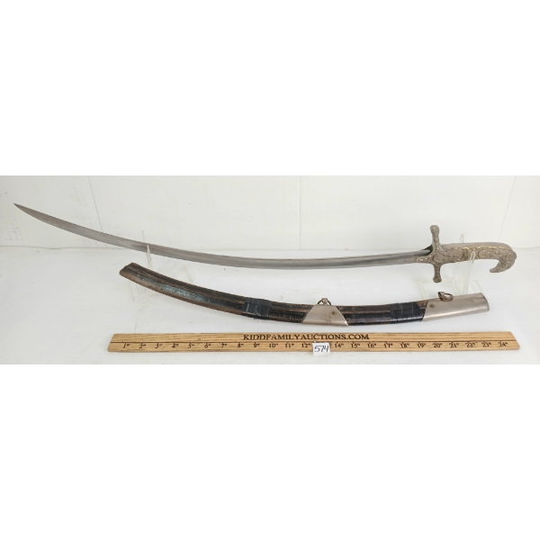 ARABIC SHAMSHIR SWORD W/ LEATHER SCABBARD