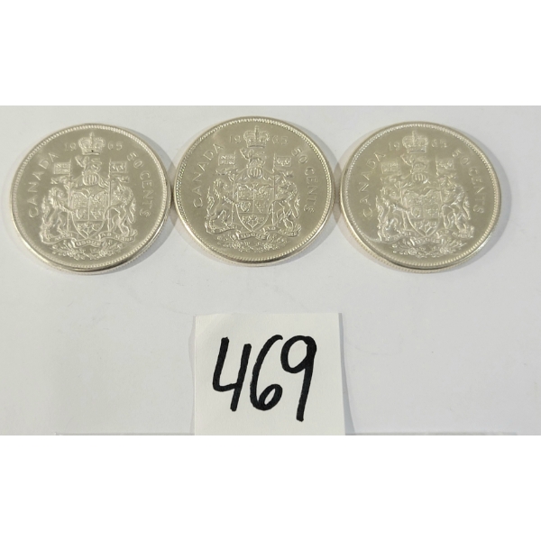 LOT OF 3 - 1965 CDN 50 CENT SILVER COINS