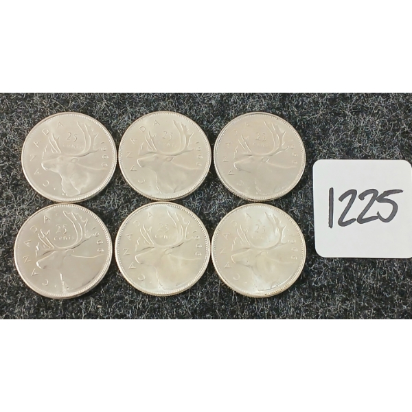 LOT OF 6 - 1966 CDN 25 CENT COINS