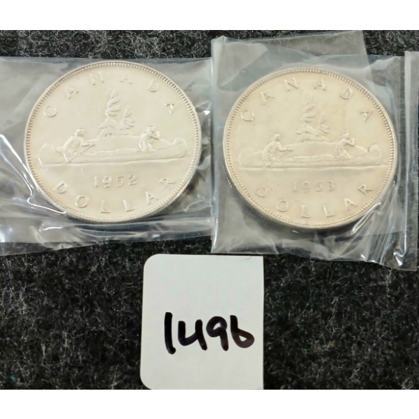 LOT OF 2 - 1952 & 1953 CDN SILVER DOLLARS - VOYAGEUR