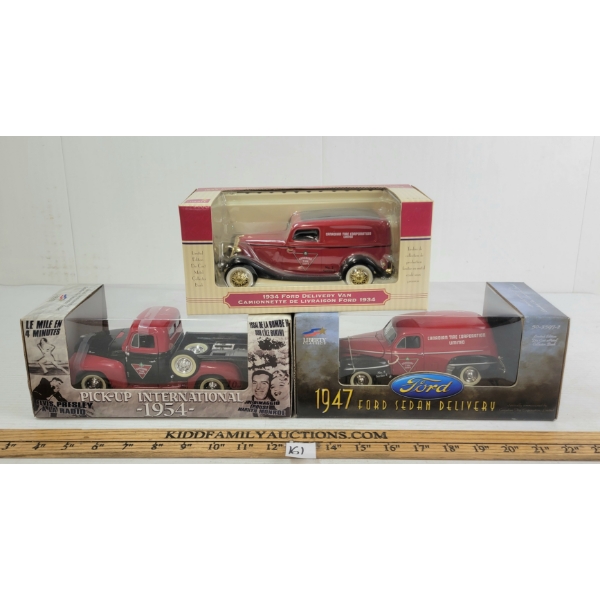 LOT OF 3 - CANADIAN TIRE FORD PICKUP DIECAST COIN BANK MODELS - INCL 1934, 1947 & 1954