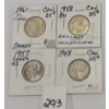 Image 1 : LOT OF 4 - CDN 25 CENT SILVER PCS - INCL 1948, 1957, 1958 & 1961