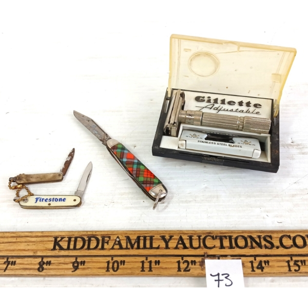 LOT OF 4 - POCKET KNIVES & GILETTE ADJ RAZOR 
