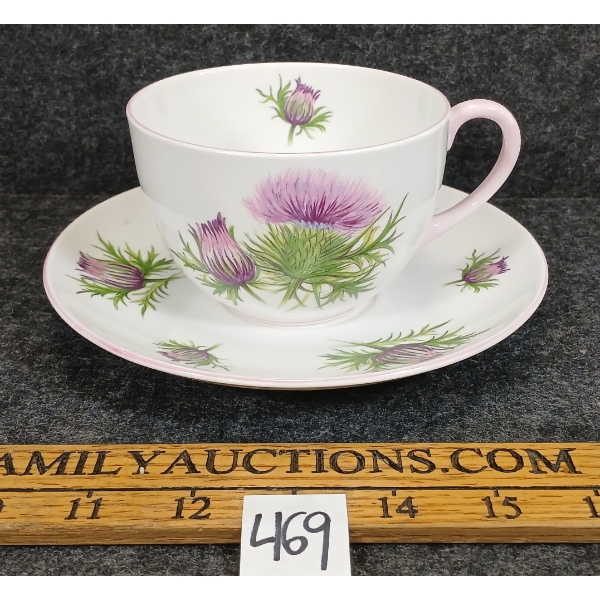 SHELLEY FINE BONE CHINA - THISTLE PATTERN - TEACUP & SAUCER
