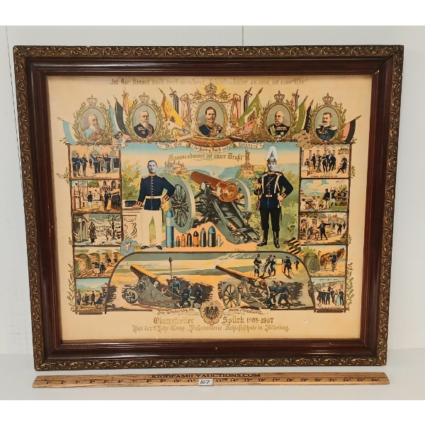 1905-1907 PRE WWI GERMAN REMEMBRANCE OF SERVICE PRINT - FRAMED