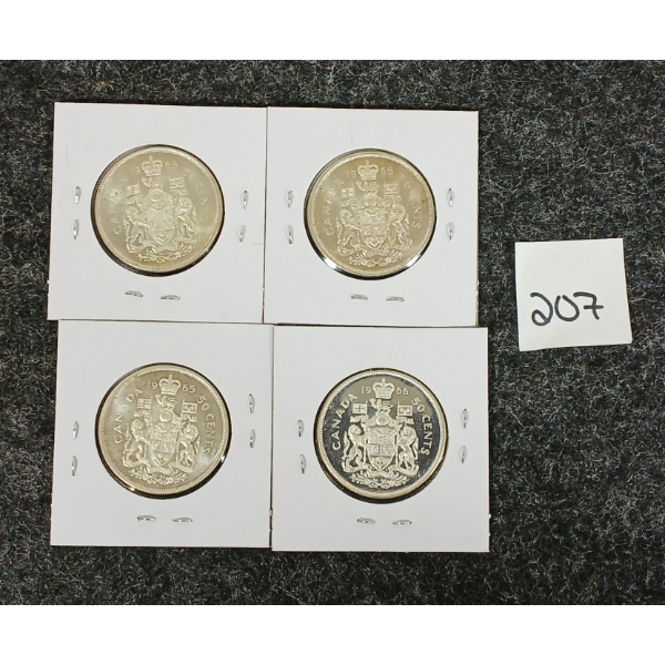LOT OF 4 - 1965 & 1966 CDN SILVER 50 CENT PCS