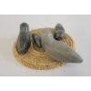 Image 6 : BIRDS IN NEST BY CAROLINE QITTUSUK - STONE W/ WOVEN GRASS