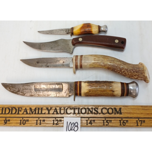LOT OF 4 - OLD-TIMER & ANTLER HANDLE HUNTING KNIVES