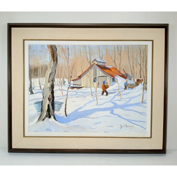 WINTER SUGAR SHAKE SCENE BY DORI THOMSON (20TH CENTURY CDN ARTIST) - FRAMED OIL ON BOARD