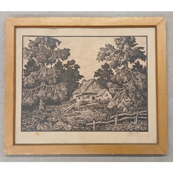 "HOUSE BY THE FOREST" BY BOHUMIR JARONEK (1866 - 1933) - FRAMED PRINT