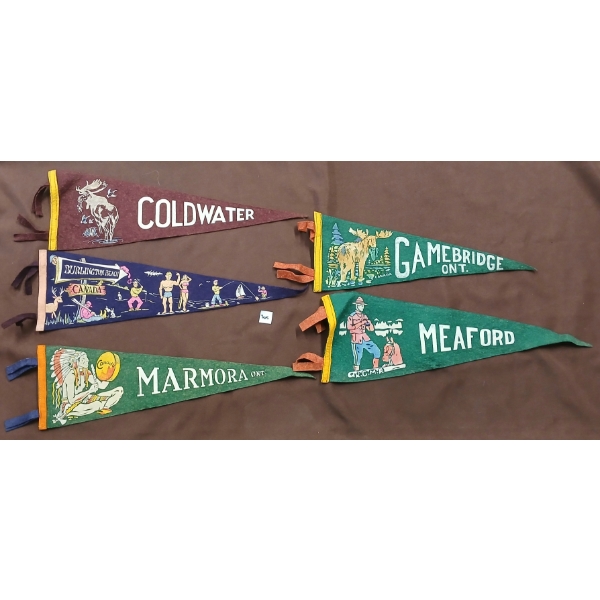 LOT OF 5 - PENNANT BANNERS - INCL COLDWATER, MARMORA, MEAFORD, ETC