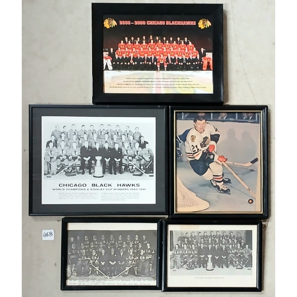 LOT OF 5 - CHICAGO BLACK HAWKS HOCKEY PLAYER & TEAM FRAMED PHOTOS