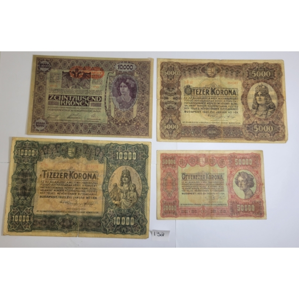 LOT OF 4 - HUNGARIAN KORONA BANKNOTES