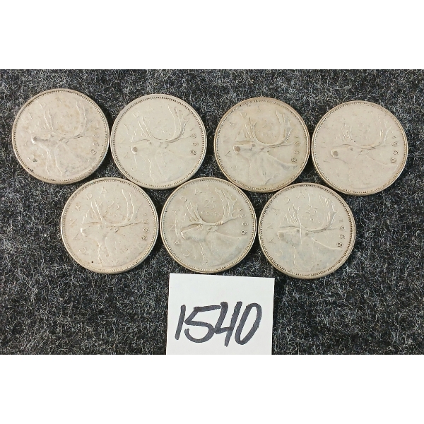 LOT OF 7 - 1968 CDN 25 CENT SILVER COINS
