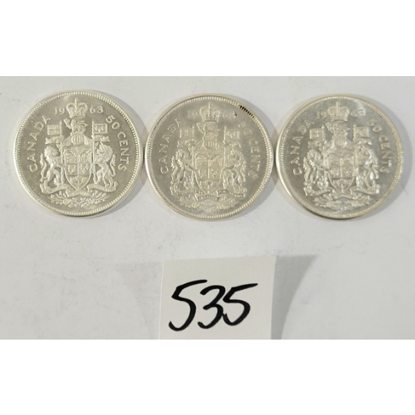 LOT OF 3 - 1963 CDN 50 CENT SILVER COINS