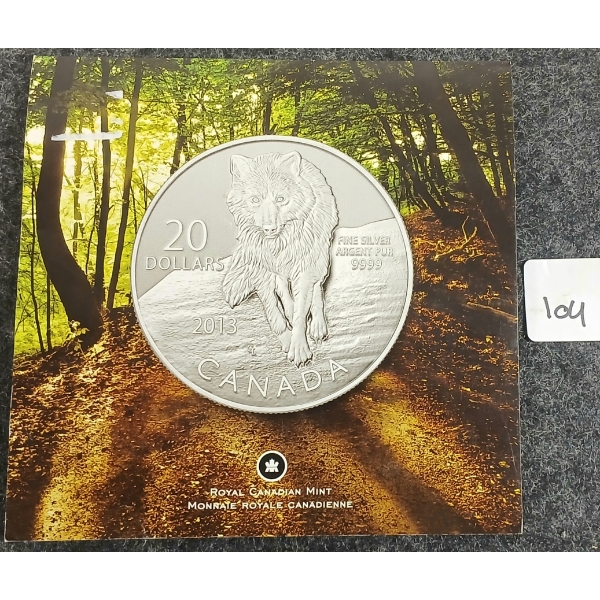 2013 RCM $20 SILVER DOLLAR - WOLF