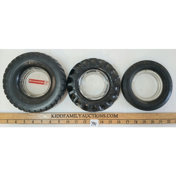 LOT OF 3 - FIRESTONE & DOMINION ROYAL TIRE ASHTRAYS