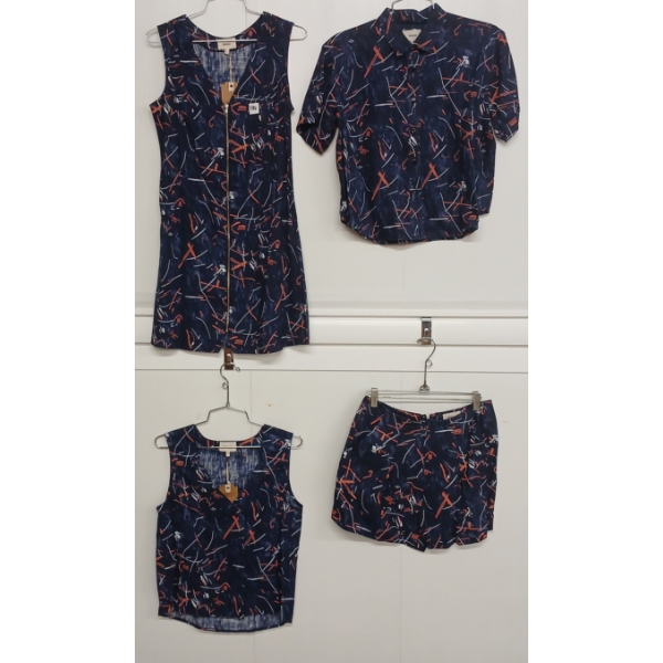 LOT OF 4 - WOMEN'S LIFETIME SCRATCH FRONT ZIP DRESS, BUTTON-UP SHIRT, V-NECK TANK & PLEATED SHORTS