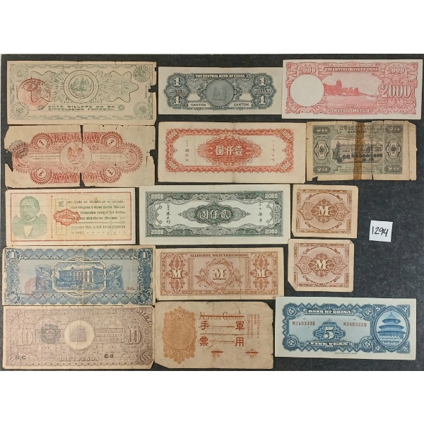 LOT OF 15 - WORLD BANKNOTES - MEXICO, CHINA, GERMANY, RUSSIAN, ETC