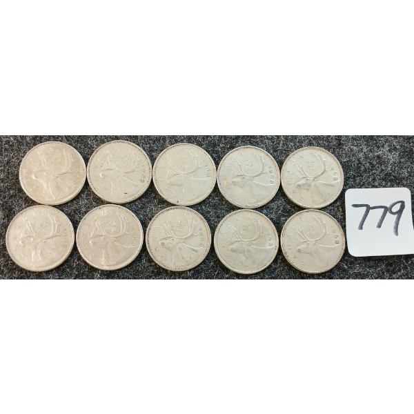 LOT OF 10 - 1968 CDN 25 CENT COINS