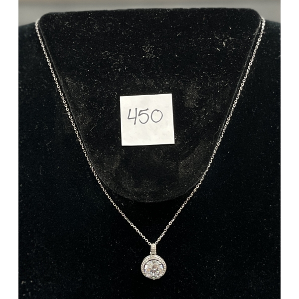 SIMULATED DIAMOND PENDANT ON STERLING SILVER CHAIN